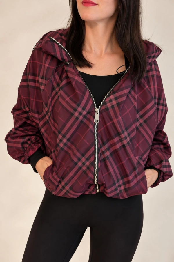 Kurtka bomberka damska w kratę w odcieniach bordo i czerni - Celebracja Butik